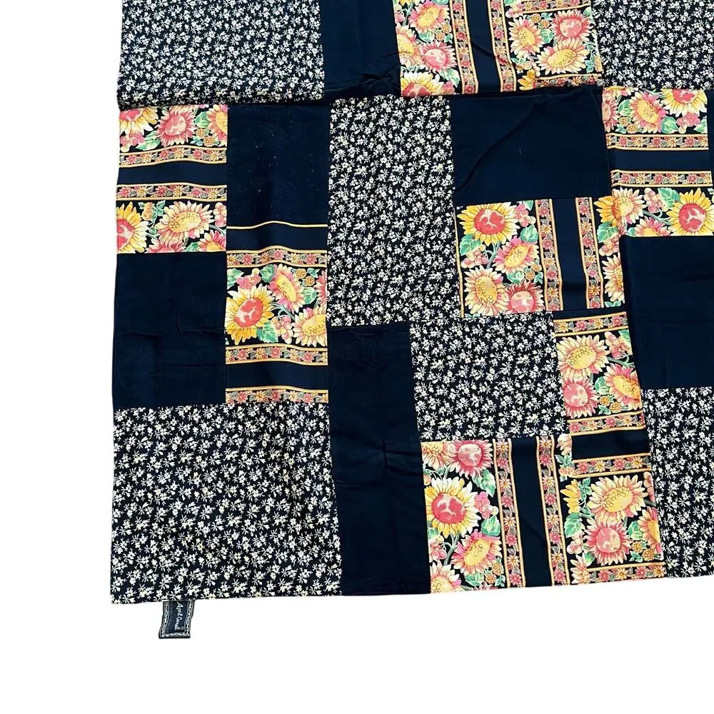 April Cornell reversible patchwork quilted sun flower tablecloth throw
